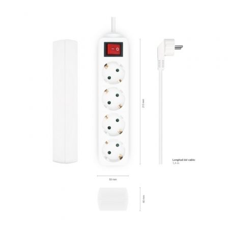 Aisens Regleta de 4 Tomas con Interruptor, Cable 1.4m, Blanco